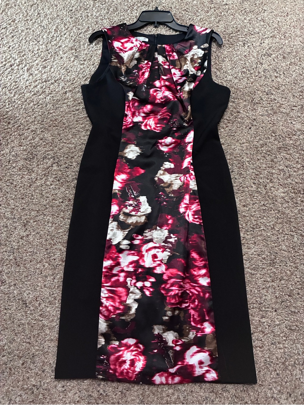 Black Midi Dress with Pink Floral Center